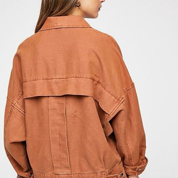 Free People Utility Cargo Jacket Burnt Orange Tan Sz M - Picture 2 of 15
